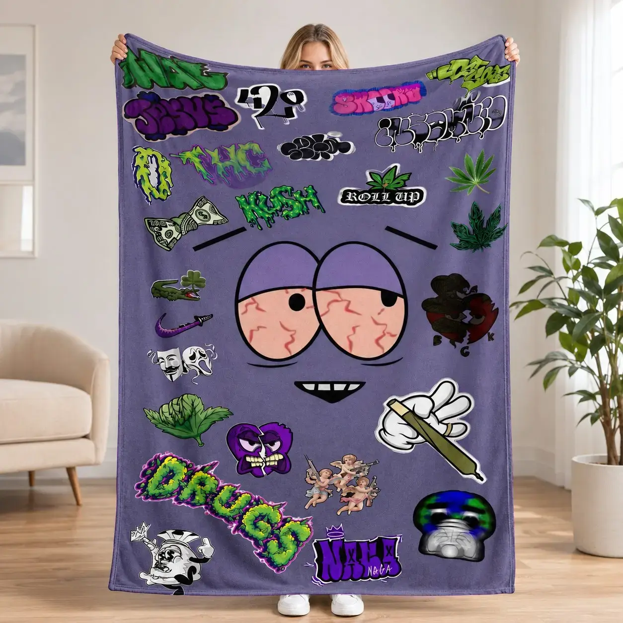 South Park Cartoon Print Flannel Blanket - Breathable Polyester Flat Weave, Soft Warm Cozy Home/Office Use, Ideal Gift for Birthdays Christmas