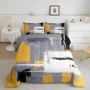 Feelyou Microfiber Bedding Set - Ultra-Soft, Breathable Multi-Size Duvet Set with Modern Geometric Digital Print, Luxury Designer Bedding in Yellow, Grey, White