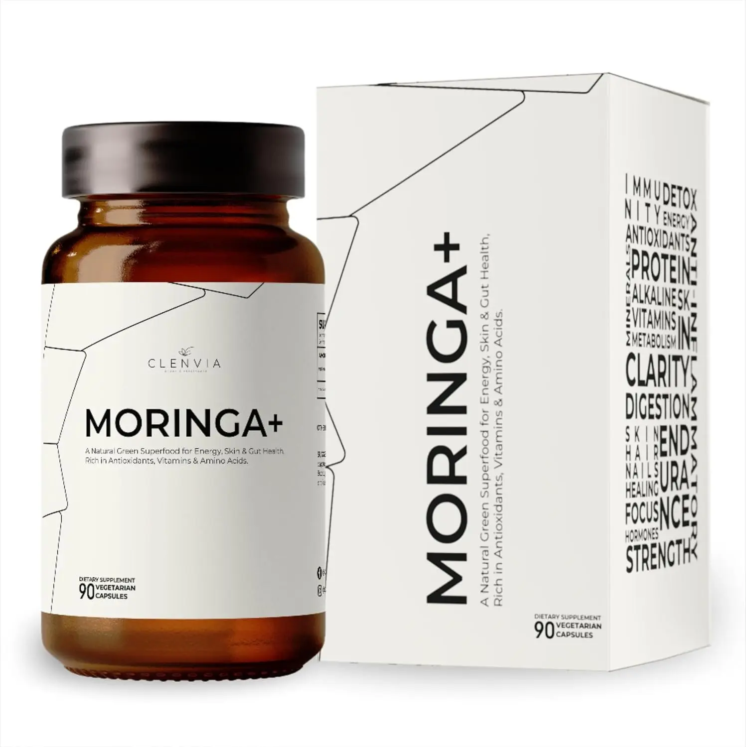 Organic Moringa Capsules 1000mg – 100% Pure Moringa Leaf Powder – Premium Quality Green Superfood Supplement – Rich Botanical Source with Natural Plant-Based Ingredients – 90 Capsules – Made in USA