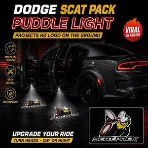 DriveSmart Shop Dodge Charger Challenger LED Door Puddle Lights SRT Hellcat Scat Pack R/T Chrysler 300 Logo Projection Pair 4-Pack HD Crystal Clear Plug & Play Cooling