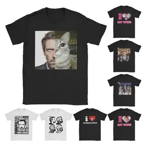 House MD Cat Meme T-Shirts Men  Fun Cotton Tee Shirt Crewneck Short Sleeve T Shirts Birthday Present Clothes
