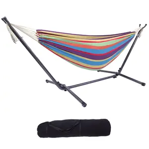 Hammock with Stand Included, 330lb Capacity Steel Frame, Premium Carry Bag, Indoor Outdoor Brazilian-Style Cotton Bed for Backyard, Camping, Garden Hanging Chair Swing