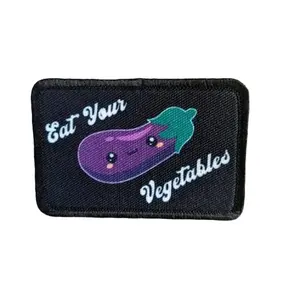 Eat your vegetables eggplant funny  meme cute  2"x3" morale patch with hook and loop backing