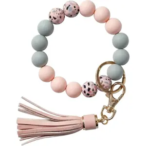 Key Ring Bracelet Car Keychain Holder Wristlet Silicone Women Beaded Bangle Chains