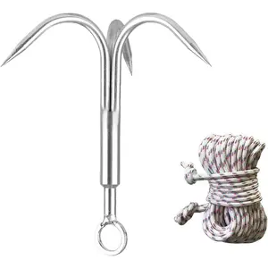 Stainless Steel Outdoor Grappling Hook with 50FT Rope/Climbing Claw/Gravity Hook/Flying Tigers/Aquatic Anchor Hook for Your Outdoor Life,Hiking,Tree Limb Removal
