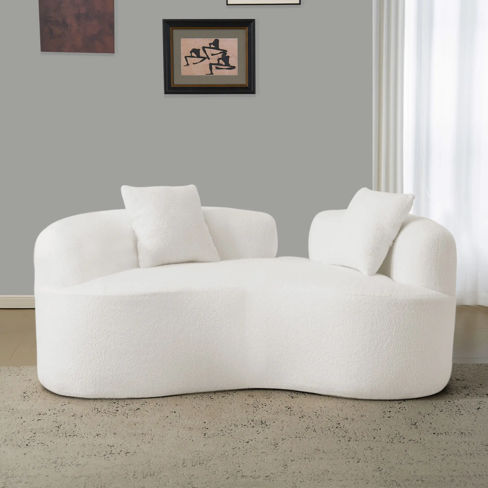 66.93 Inch Curved Loveseat Green Full Compression Sponge Sofa, Teddy Velvet Fabric, No-Assembly Compact Sofa for Small Spaces & Apartments, 350 lbs Capacity cloud couches couches couches for living room furniture living room  sofa living room