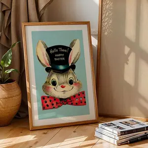Retro Easter Art Easter Bunny Print Happy Easter Poster Kitchen Wall Art Easter Home Decor Kitchen Decor Holiday Gift for Friend Y