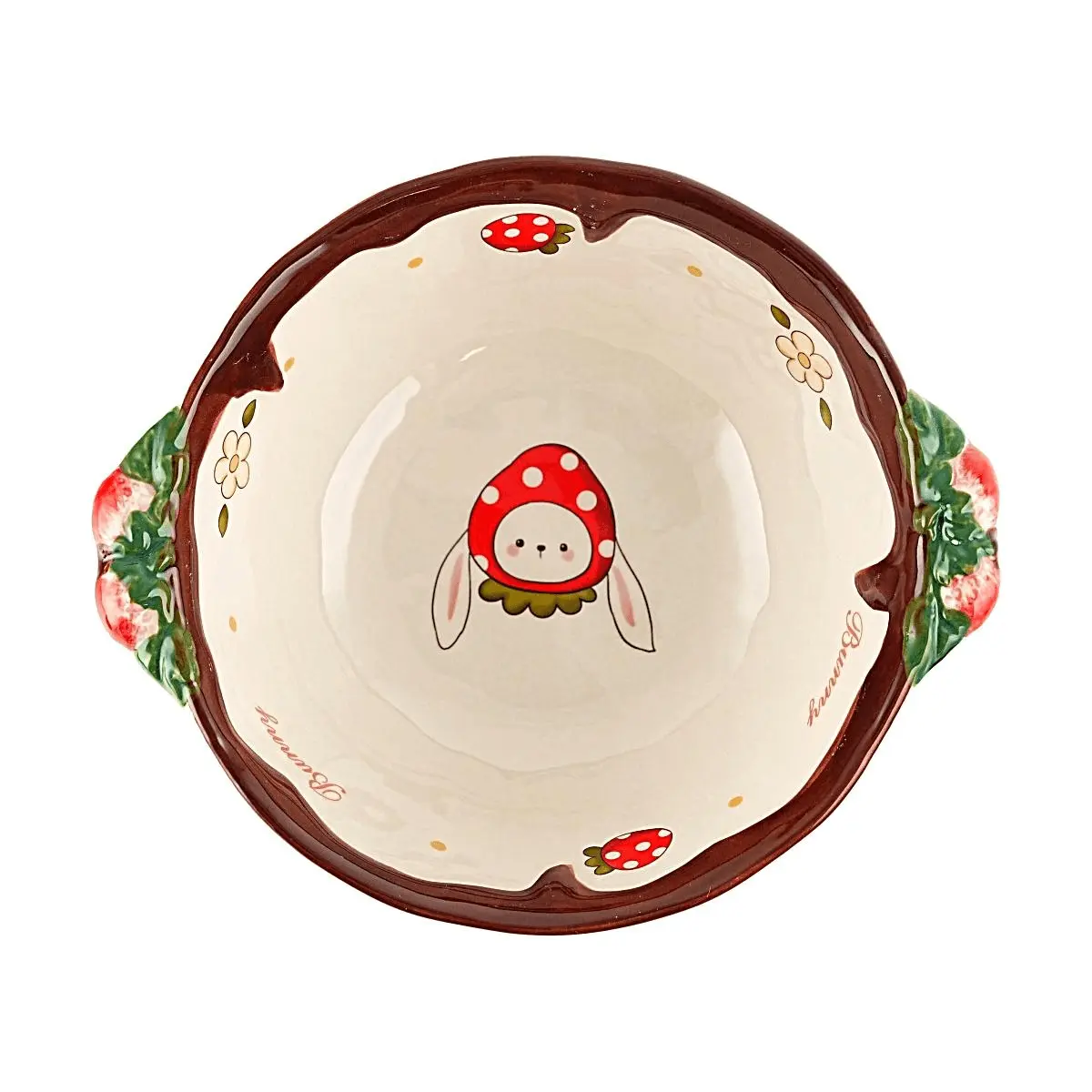 GLAZE STORY Strawberry Doll Series 7-inch Double Ear Ceramic Bowl for Kitchen, Dining, and Home Decor GLAZE STORY Strawberry Doll Series 7-inch Double Ear Ceramic Bowl for Kitchen, Dining, and Home Decor