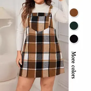 Linger & Layer New Plaid Strap Dress Plus Size Loose Strap Dress for Women Casual Womenswear