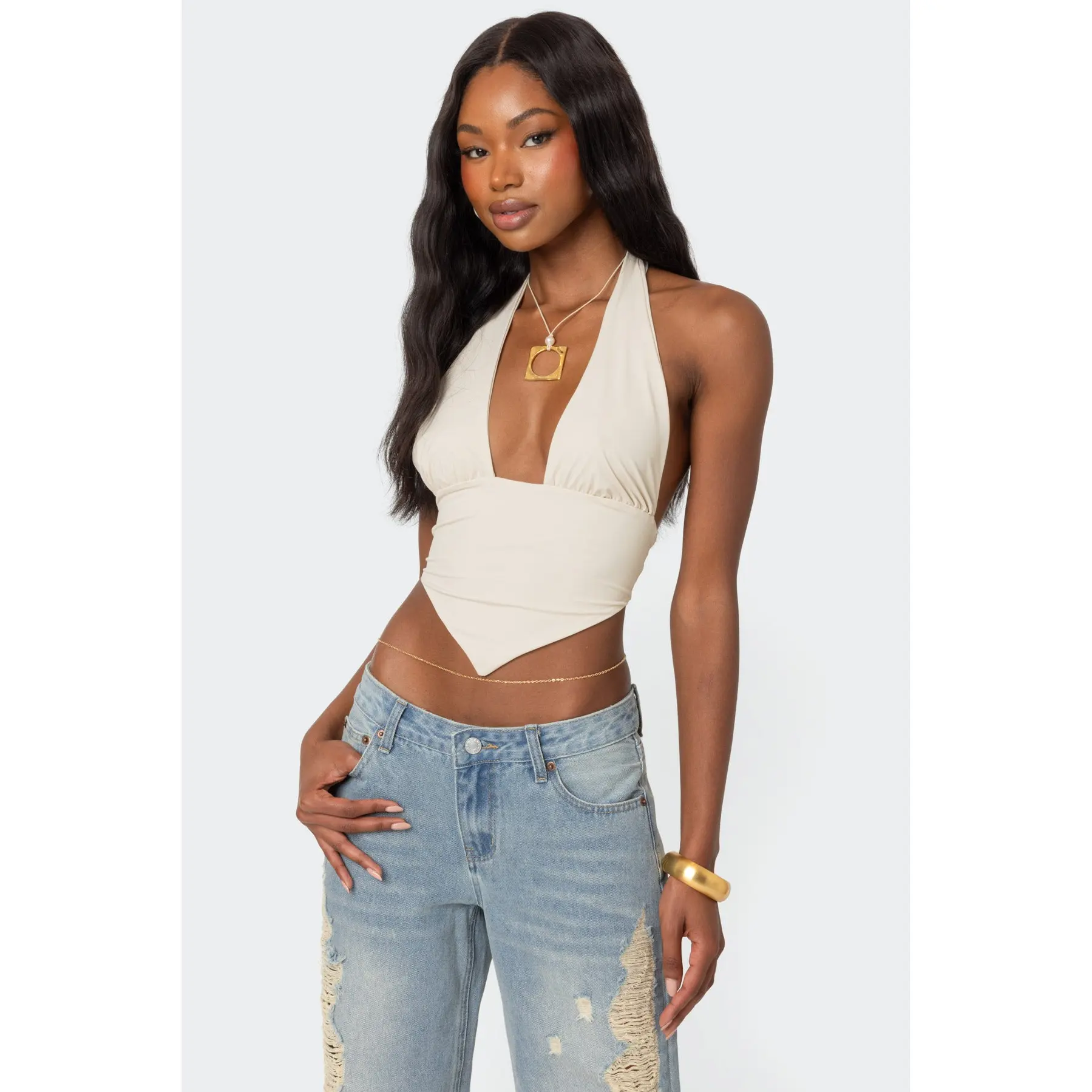Open Back Triangle Halter Top Open Back Triangle Halter Top