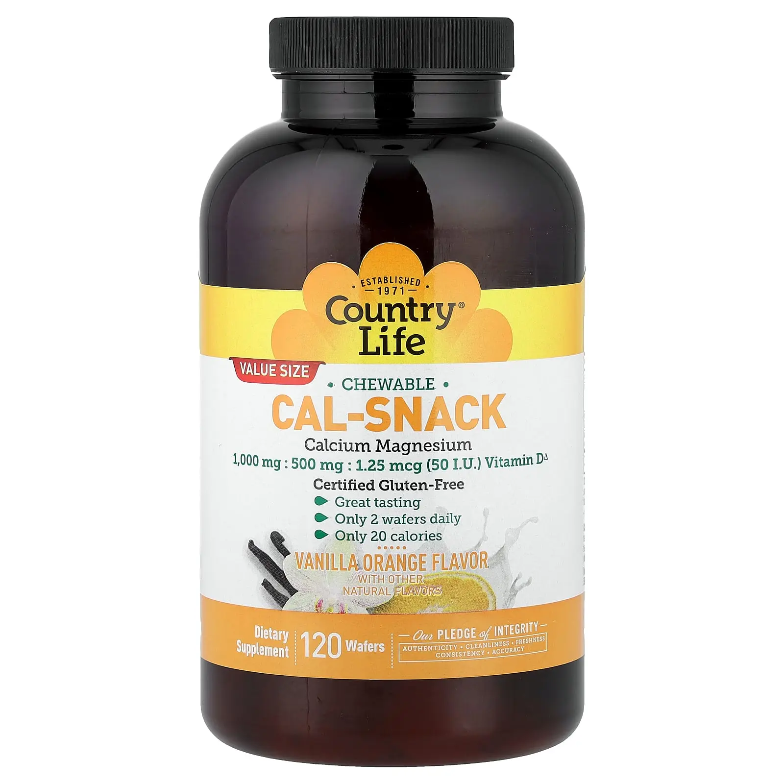Country Life Cal-Snack, Chewable Calcium Magnesium, Vanilla Orange, 120 Wafers