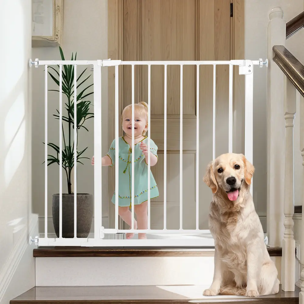 Adjustable Pet Safety Gate with Lever Handle, Easy Operation & Safety Locks - Adjustable Size (29.5-40.5in Wide), 7.6in x 10.1in Door Fit, Pressure Mounts, Hardware Mounting Kit, Black, 29.5-40.5Inch
