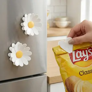 KOMOX Magnetic Flower Chip Clips for Food Bags, Cute Fridge Magnet Snack Sealing Clips for Chips, Bread & Pet Food Kitchen Storage