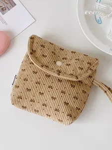 Women's Soft Fabric Butterfly Knot Clutch Bag, Portable Makeup Organizer Pouch, Mini Lipstick & Earphone Storage Case, Cosmetic Bag