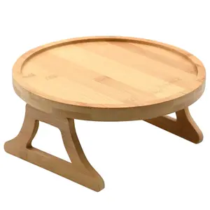 Set of 2 Wooden Sofa Armrest Trays, Remote Control Beverage Game Controller Side Table, Bamboo Furniture Accessory, Neutral Color