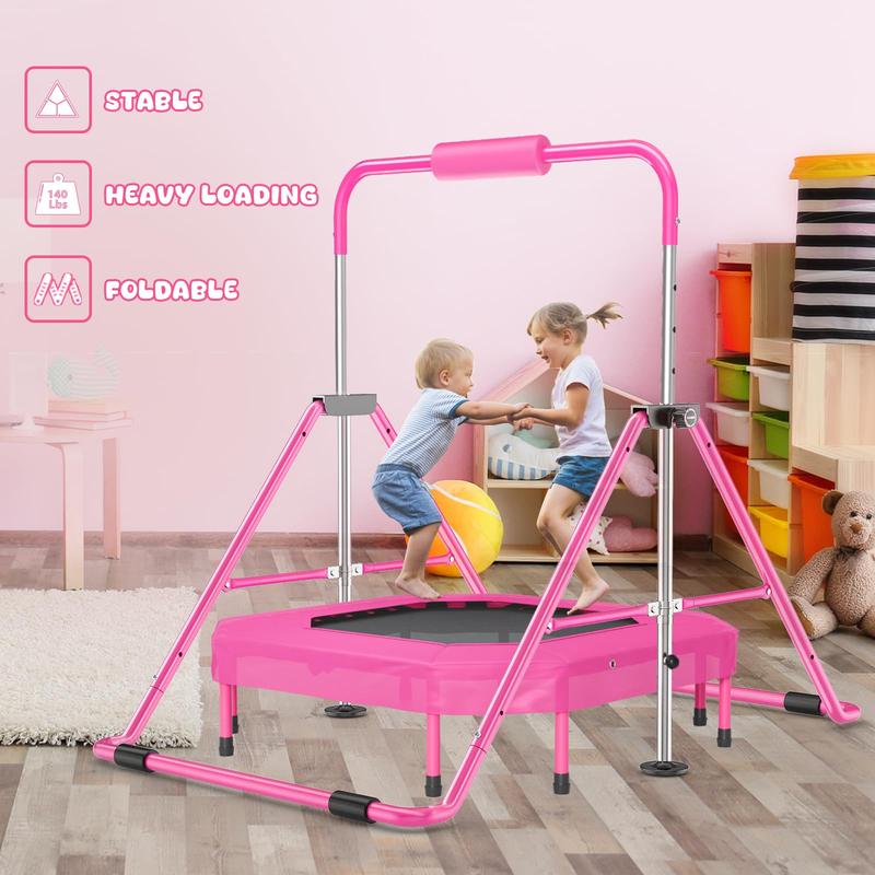 Safly Fun Foldable Gymnastics Bar with Trampoline for Kids, Adjustable 35"-51", Sturdy 145 lbs Capacity, Easy-to-Assemble, Gymnastics Equipment for Kids for Indoor/Outdoor Training