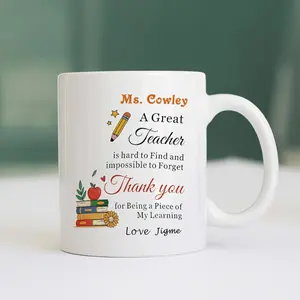 Personalized Eleven Ounce Ceramic Mug for Educators Featuring Inscription Ms Cowley a Great Teacher with Book and Pencil Design Dishwasher Safe High Quality Ideal Gift for Teacher S Day and Special Occasions