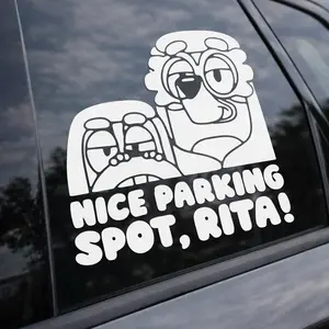 Nice Parking Spot, Rita! Funny Car Window Vinyl Decal | Cartoon-Inspired Parking Joke Sticker | Waterproof Vehicle Decal