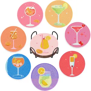 8pcs/set DIY Diamond Painting Coasters Set, Multi-Design Bright Ab Crystals, Perfect Desktop Decor Gift, Includes Iron Cup Holder