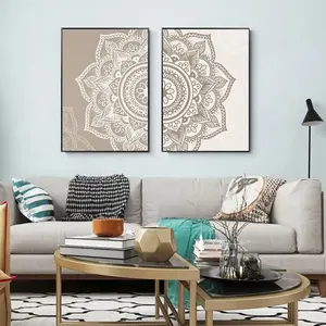 Boho Mandala Floral Wall Art Print Poster Set, Canvas Painting for Living Room & Yoga Studio Decor, No Frame Included