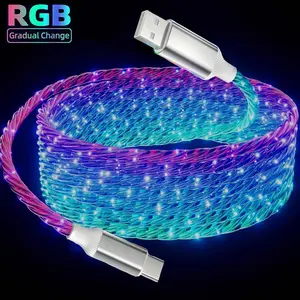 3A Data Sync Cable, LED Light Up USB A To USB C Cable, Glowing Streamer Data Cable for Huawei, Xiaomi Cellphone, Type C Charger