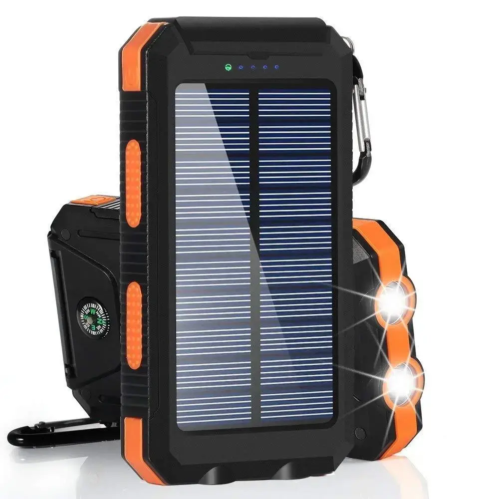 10000mAh Portable Solar Power Bank, Solar Powered Charger with Dual LED Flashlights, Power Bank for Travel, Camping, Solar Battery Charger, Solar Panel, Emergency