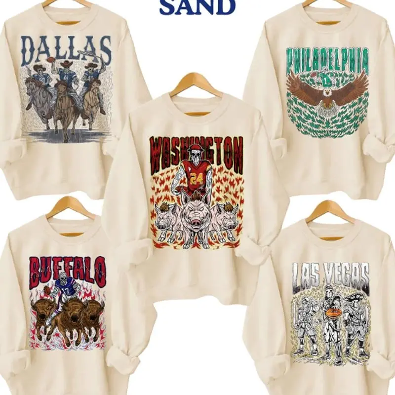 Retro Skeleton All Teams Football Sweatshirt, All Teams Sand Sweatshirt, Comfortable Crewneck Menswear Womenswear Top, Casual Everyday Outfit, Gifts For Football Fan Sport