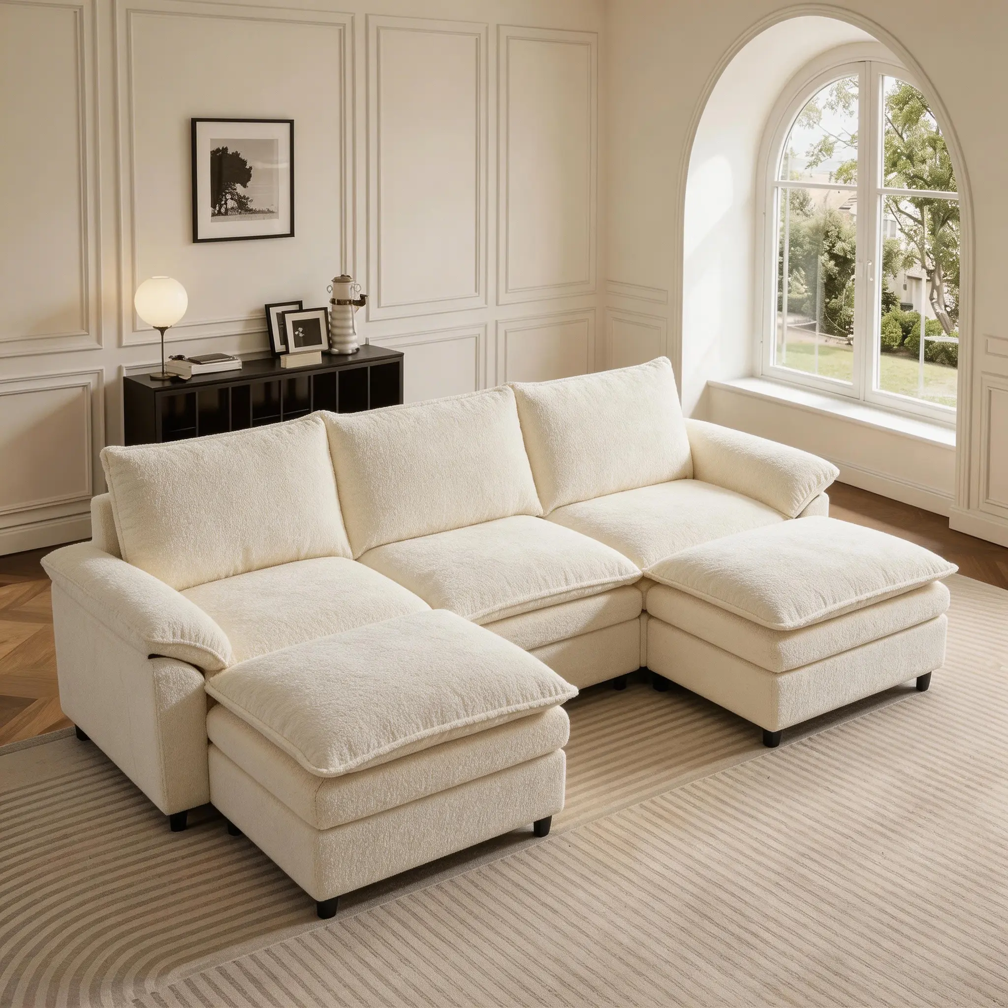 HIPIHOM Cloud-Like Modular Sectional Couch - Skin-Friendly Chenille Upholstered Sofas, Plush Cushions, Free Combination Layouts, Family-Focused Living Room & Apartment Furniture (Multi-Color Selection, Sofa Set + 2 Ottomans)