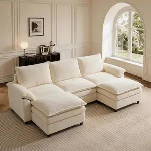 HIPIHOM Cloud-Like Modular Sectional Couch - Skin-Friendly Chenille Upholstered Sofas, Plush Cushions, Free Combination Layouts, Family-Focused Living Room & Apartment Furniture (Multi-Color Selection, Sofa Set + 2 Ottomans)