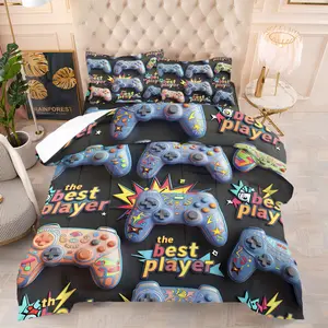 2/3 Pcs Game Controller Comforter Set, Gamer Bedding Set with Pillowcase, Cool Gaming Themed Quilt for Teens, All Season Soft Duvet Cover Set for Kids & Game Lovers, Gaming Room Bedroom Decor