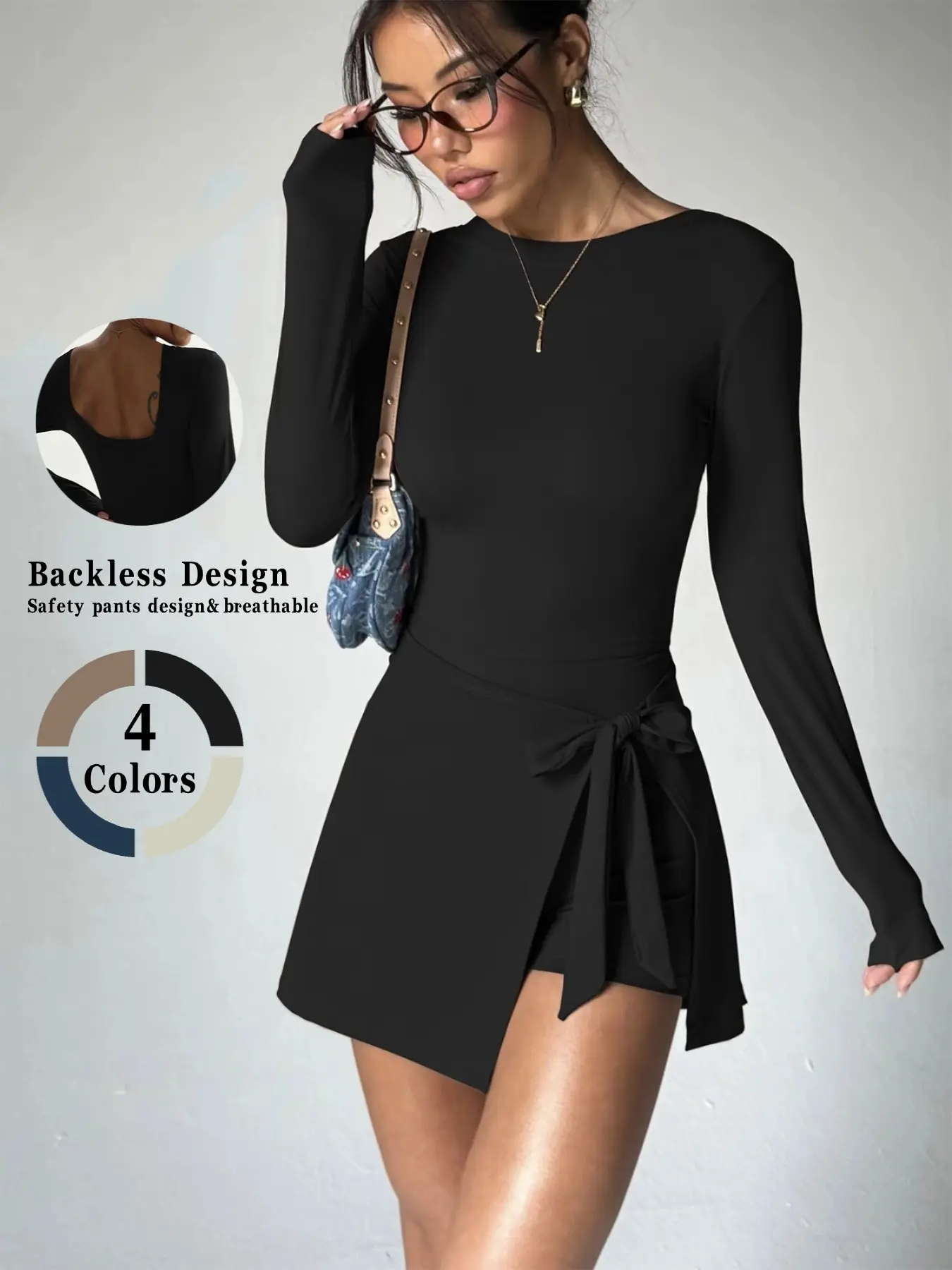 Women's High-End Long Sleeve Tennis Dress, Athletic Dress, Active Dress, Gym  Dress, Workout Dress, Fake Two-Piece Design with Safety Pants, Sexy  Backless Sports Skirt, High Elasticity Quick-Dry Sweat Absorption - TikTok  Shop