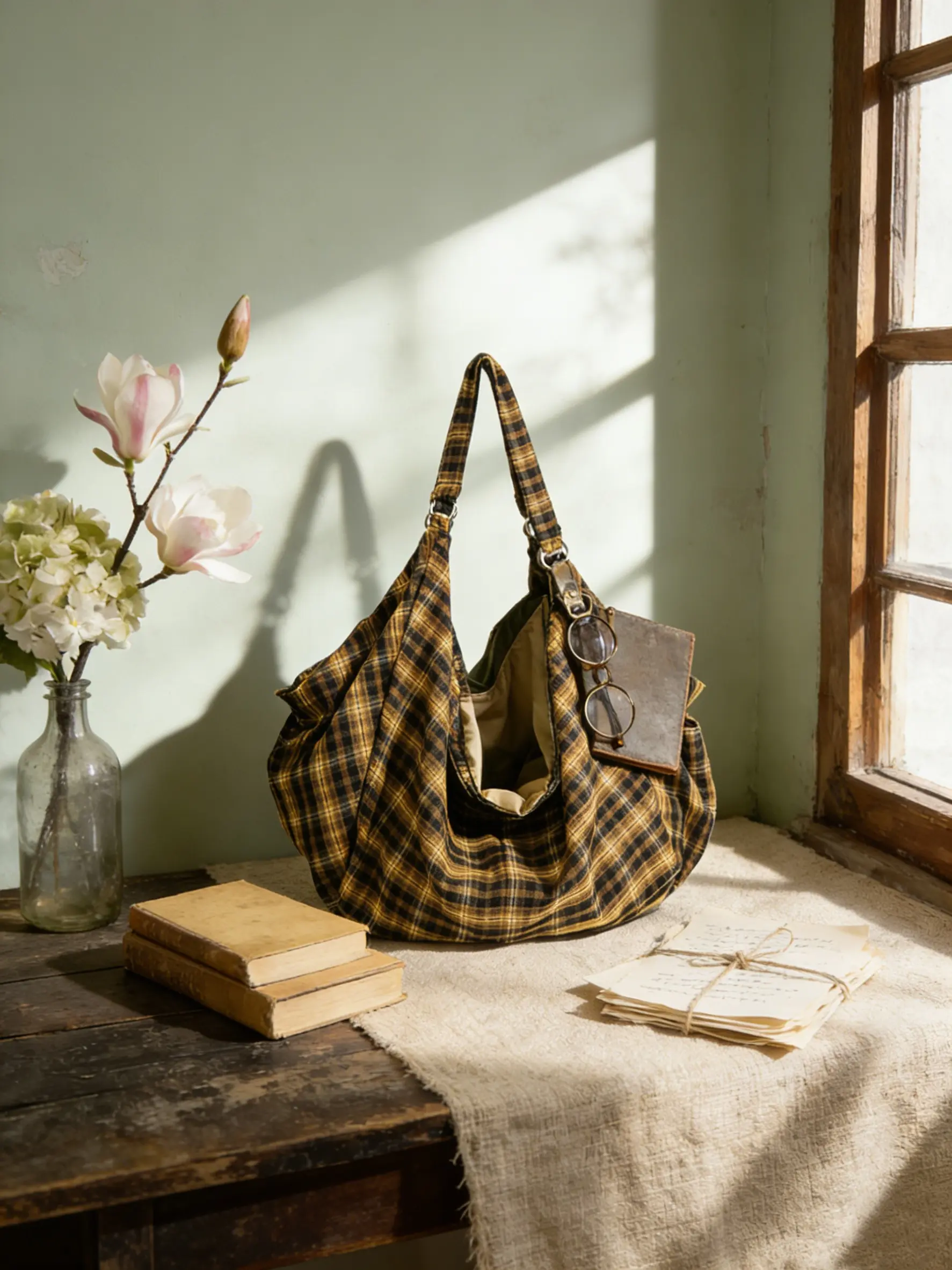 Vintage Plaid Messenger Bag for Women, Retro Y2K Aesthetic Crossbody Bag, Adjustable Strap Satchel, Classic Tartan Shoulder Bag for Work, School & Travel