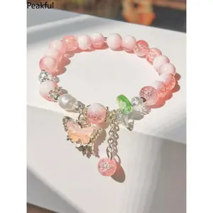 Exquisite Butterfly Charm Beaded Bracelet Cute Fashion Jewelry for Women & Girls Elegant All-match Design Beautiful Aesthetic Style Great for Birthday Gift Holiday Surprise Daily Wear Party & Friendship Gift for Her