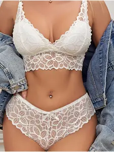 Summer New Women's Lace Bra Set, Push-Up Seamless Ultra-Comfortable Triangle Cup Underwear, Sexy Slim-Fitting Lined Bralette