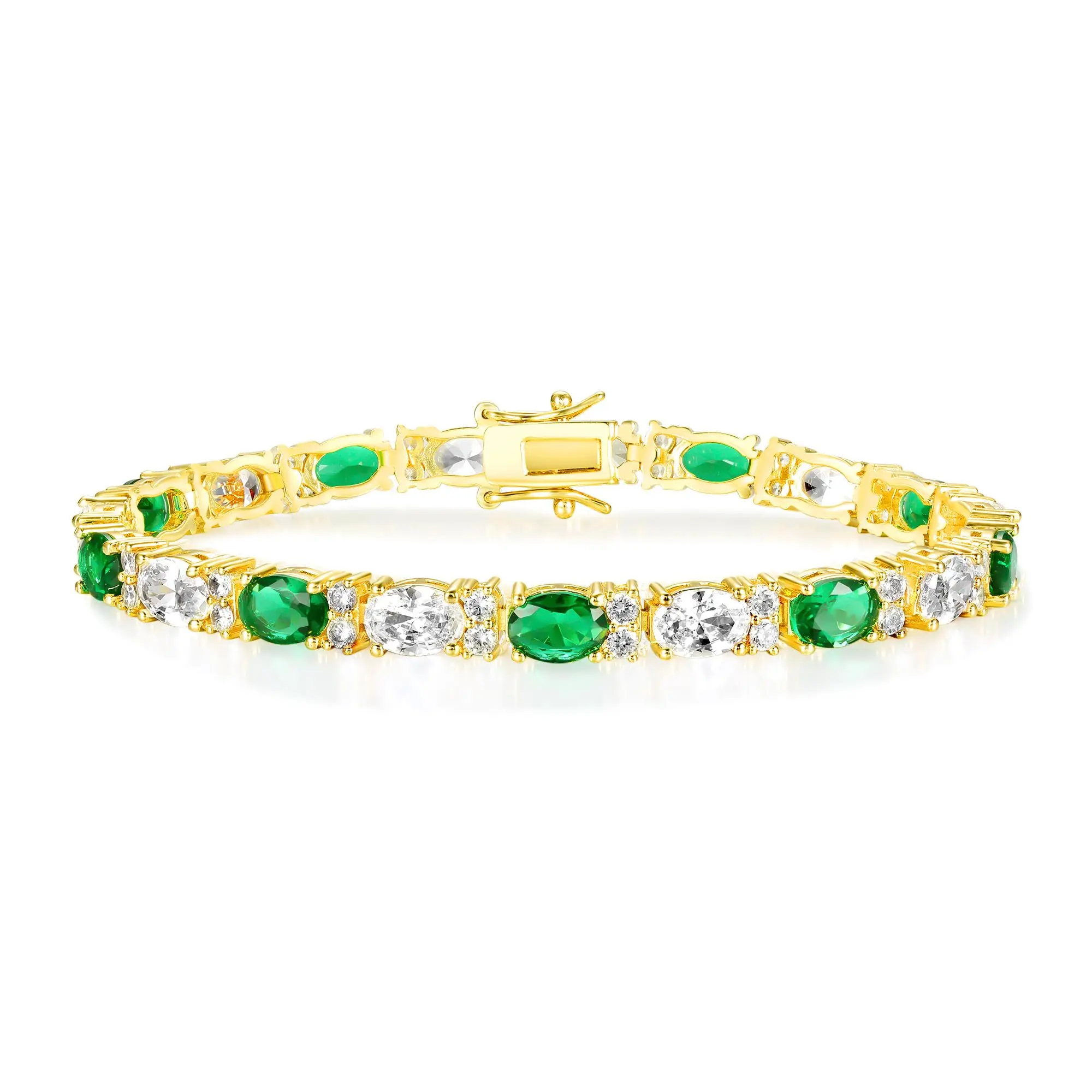 MDFUN 3*5mm Oval Green & White Zirconia Bracelet, Unisex 6.5-8.5 Golden Chain, Durable Neutral Style, Ideal for Weddings, Parties, , Chic Luxurious Design ATS63749 classic gift