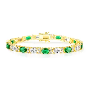 MDFUN 3*5mm Oval Green & White Zirconia Bracelet, Unisex 6.5-8.5 Golden Chain, Durable Neutral Style, Ideal for Weddings, Parties, , Chic Luxurious Design ATS63749 classic gift