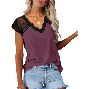 Women's Crochet Lace Basic Short Sleeve Loose Fitting Tunic Tank Tops