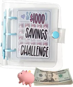 1000 Savings Challenge Binder, Mini Envelopes Money Saving Challenge Book Portable Reusable Budget Organizer Envelope Challenge Binder for $1000 Cash Stuffing, Blue