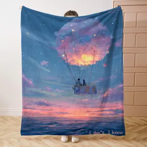 1PC Hot Air BalloonPrint Flannel Blanket Beautiful and Comfortable Warm Nap Blanket for Sofa, Bed, Office, Car, Camping Travel Blanket, Home Decoration - Four Seasons Gift
