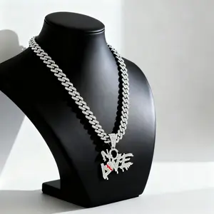 European and American hot-selling item NO LOVE letter pendant hip-hop exaggerated full-diamond Cuban chain necklace collarbone chain fashion accessory
