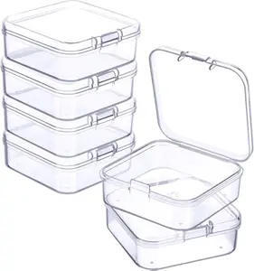 6 Pieces Mini Plastic Clear Beads Storage Containers Box for Collecting Small Items, Beads, Jewelry, Business Cards, Game Pieces, Crafts (2.13 x 2.13 x 0.79 Inch)