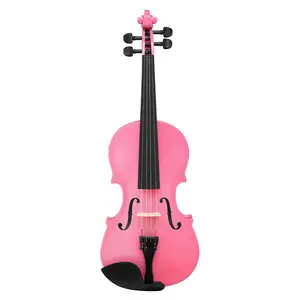 New 4/4 Acoustic Violin Case Bow Rosin Pink Basswood Construction Full Size Violin with Arbor Bow Soft Case Interior for Adult Learners