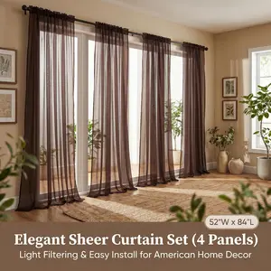 Summer Vibes, 52x84 Inch 4pcs Sheer Curtains for Living Room Bedroom Linen Sheer Curtains, Rod Pocket Luxury Black Out Curtains for Windows Apartment FT2508
