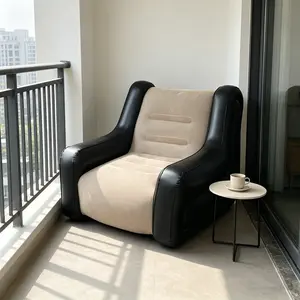 1pc Comfort Flocked Inflatable Recliner for Adults, Built-in 2600mAh Air Pump, One-click Control, Foldable Armrests Perfect for Camping, Music Festival and Daily Home Relax