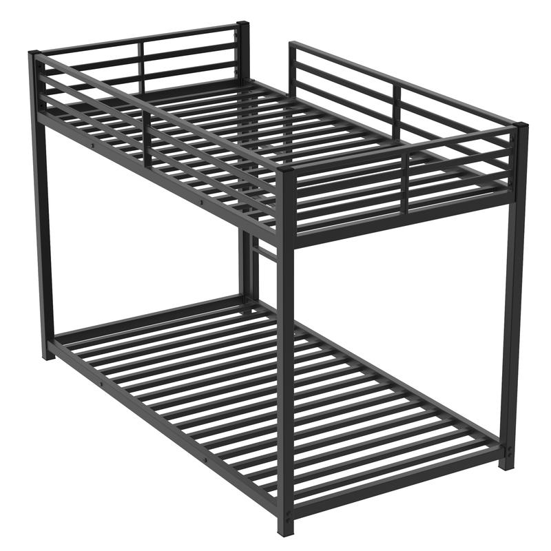 Twin Over Twin Metal Bunk Bed, Low Bunk Bed with Ladder, Bed Frame,Black, Sturdy Steel Construction, Safe Design, Easy Assembly, 250lb Upper Bed Capacity, 350lb Lower Bed Capacity