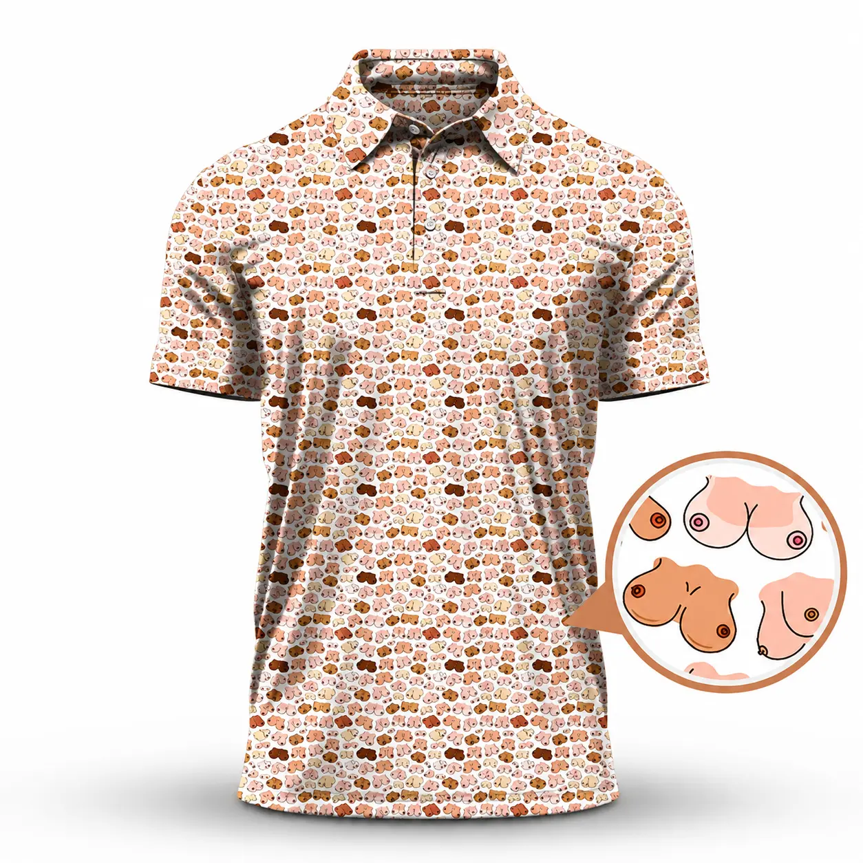 Boobs Pattern Golf Polo Shirt for Men Funny Novelty Golf Apparel Crazy Performance Golf Polo Golf Apparel Funny Golfer Polo Breathable Short Sleeve Golf Shirt for Casual Athletic Wear Golf 3D, Classic Fashion, Fits Every Occasion, Soft