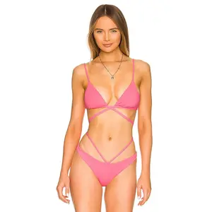 JONATHAN SIMKHAI Harlen Tie Front Bikini Top in Flamingo