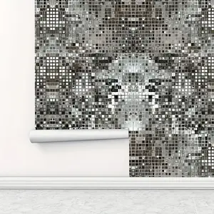 Silver Color Mosaic Tile Style Self-Adhesive Wallpaper, Peel & Stick, Waterproof Removable, Living Room Kitchen Bedroom Decor