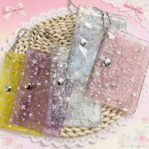 Small Card Holder Organizer with Keychain, Light /light, Has Buckle Design, Two Transparent Pockets for ID Coins Cosmetics