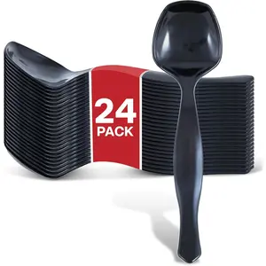 24 Count Disposable Black Plastic Serving Spoons for Catering, Weddings, Holidays and More - Large Plastic Buffet Spoons for Parties, Stock Your Home Cutlery Set